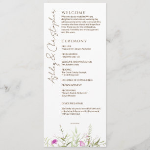 Elegante Moderne Wildflower Wit & Bronzen Bruiloft Programmakaart
