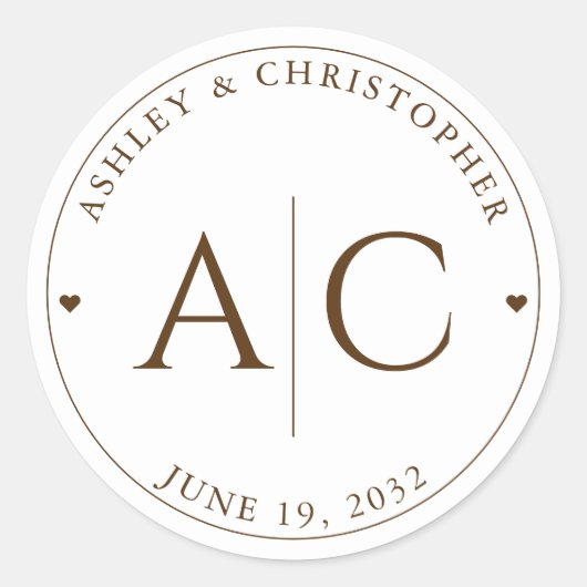 Elegante Moderne Wildflower Wit & Bronzen Bruiloft Ronde Sticker (Voorkant)