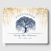 Elegante Moderne Wilgenboom Huwelijk Navy Blauwe G Gastenboek (Voorkant)