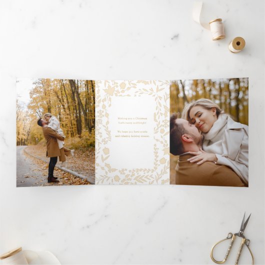 Elegante moderne winter botanische foto-goud drieluik kaart (Binnen)