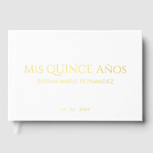 Elegante moderne witgouden foto Quinceañera Gastenboek
