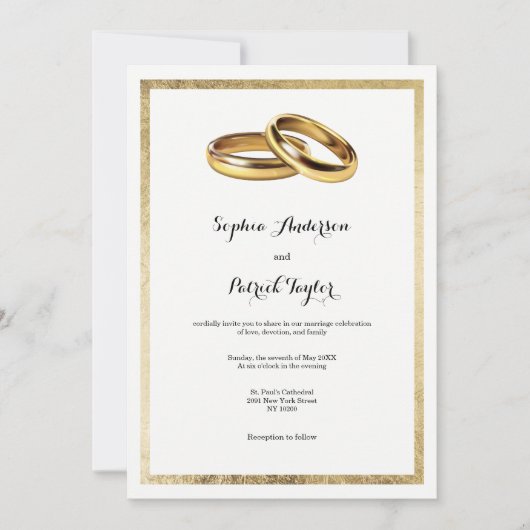 Elegante moderne witgouden ringen Bruiloft Kaart (Voorkant)