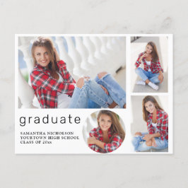 Elegante moderne witte afstudeercollage met 4 foto uitnodiging briefkaart