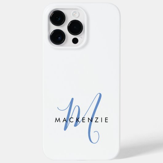 Elegante Moderne Witte Blauwe Script Monogram Case-Mate iPhone Case (Achterkant)