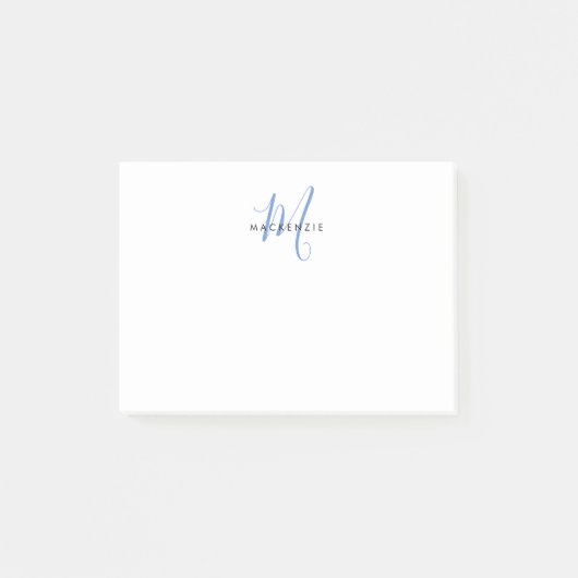 Elegante Moderne Witte Blauwe Script Monogram Post-it® Notes (Voorkant)