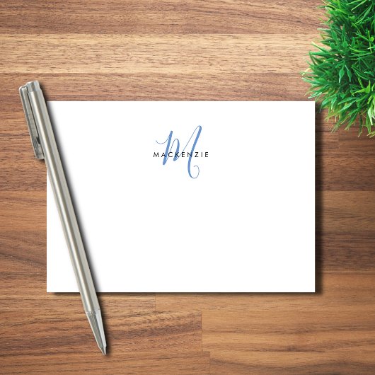 Elegante Moderne Witte Blauwe Script Monogram Post-it® Notes