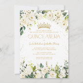 Elegante moderne witte bloem goud Quinceañera Kaart (Voorkant)