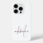 Elegante Moderne Witte Blush Roze Script Monogram Case-Mate iPhone Case (Achterkant)