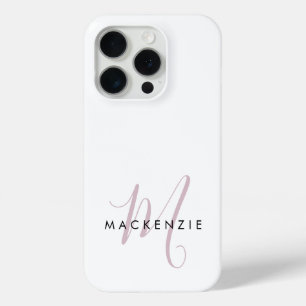 Elegante Moderne Witte Blush Roze Script Monogram iPhone 15 Pro Case