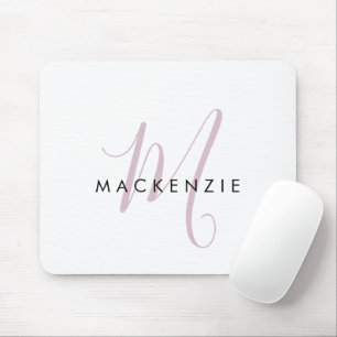 Elegante Moderne Witte Blush Roze Script Monogram Muismat