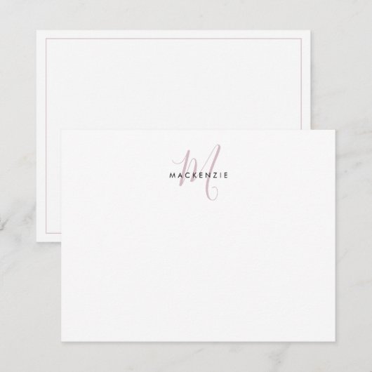 Elegante Moderne Witte Blush Roze Script Monogram Notitiekaartje (Voorkant / Achterkant)