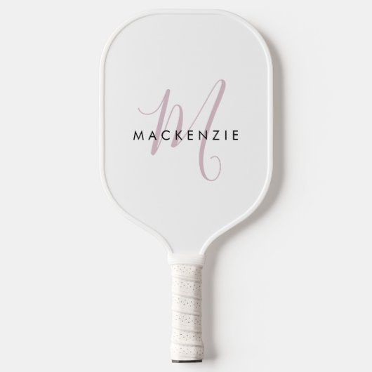 Elegante Moderne Witte Blush Roze Script Monogram Pickleball Paddle (Voorkant)