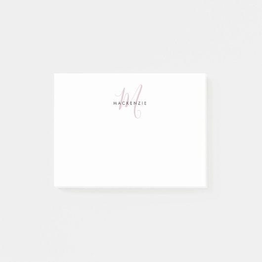 Elegante Moderne Witte Blush Roze Script Monogram Post-it® Notes (Voorkant)