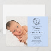 Elegante moderne witte foto doop uitnodiging (Voorkant / Achterkant)