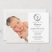 Elegante moderne witte foto doop uitnodiging (Voorkant)