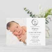 Elegante moderne witte foto doop uitnodiging (Staand voorkant)