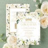 Elegante moderne witte gouden bloem QR Quinceañera Kaart