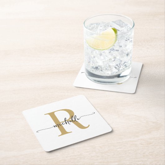 Elegante Moderne Witte Gouden Initialen Naam Scrip Kartonnen Onderzetters (Insitu)
