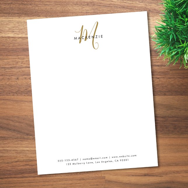 Elegante Moderne Witte Gouden Schreef Monogram Briefhoofd (Creator heeft geüpload)