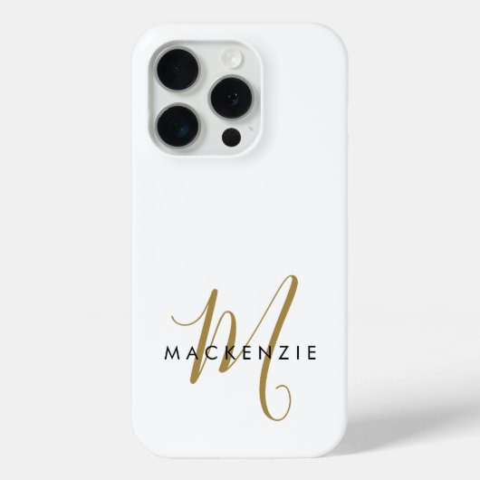 Elegante Moderne Witte Gouden Schreef Monogram Case-Mate iPhone Case (Achterkant)