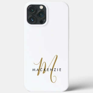 Elegante Moderne Witte Gouden Schreef Monogram Case-Mate iPhone Case