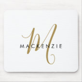 Elegante Moderne Witte Gouden Schreef Monogram Muismat (Voorkant)