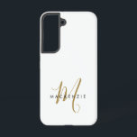 Elegante Moderne Witte Gouden Schreef Monogram Samsung Galaxy Hoesje<br><div class="desc">Elegante Moderne Witte Gouden Schreef Monogram Hoesje.  Een elegante gouden schreef monogram gecombineerd met een schoon zwart schreefloos lettertype geeft een eigentijds uiterlijk.</div>