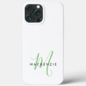 Elegante Moderne Witte Groene Script Monogram Case-Mate iPhone Case (Achterkant)