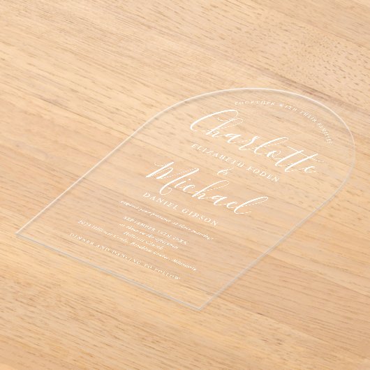 Elegante moderne witte handtekening script boog br acryl uitnodigingen (Laagn)