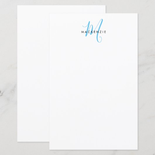 Elegante Moderne Witte Hemelblauwe Script Monogram (Voorkant / Achterkant)