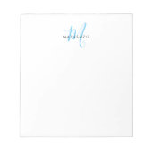 Elegante Moderne Witte Hemelblauwe Script Monogram Notitieblok (Voorkant)