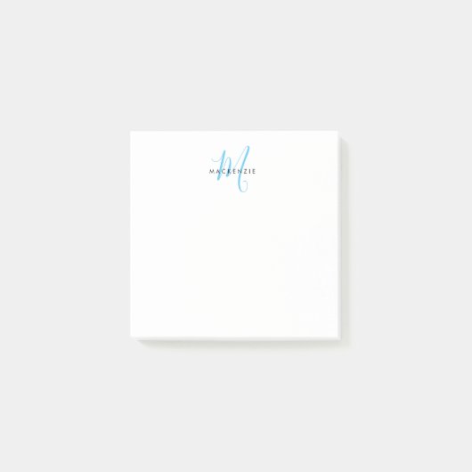 Elegante Moderne Witte Hemelblauwe Script Monogram Post-it® Notes (Voorkant)