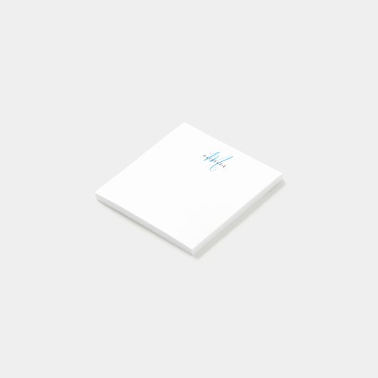 Elegante Moderne Witte Hemelblauwe Script Monogram Post-it® Notes (Schuin)