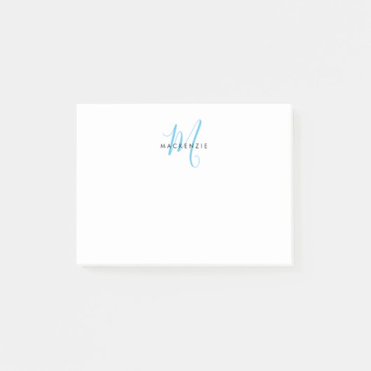 Elegante Moderne Witte Hemelblauwe Script Monogram Post-it® Notes (Voorkant)