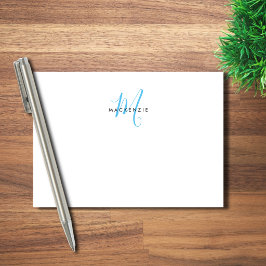 Elegante Moderne Witte Hemelblauwe Script Monogram Post-it® Notes