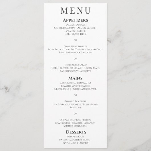 Elegante moderne witte houtskool monogram bruiloft menu (Achterkant)