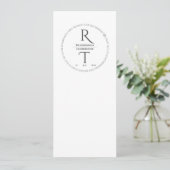Elegante moderne witte houtskool monogram bruiloft menu (Staand voorkant)