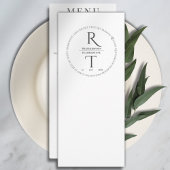 Elegante moderne witte houtskool monogram bruiloft menu