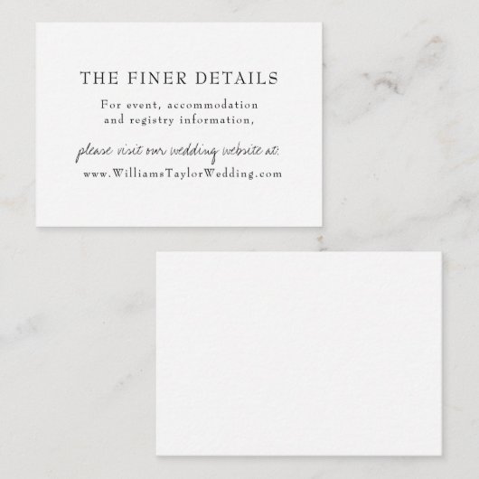 Elegante moderne witte kalligrafie bruiloft websit informatiekaartje (Voorkant / Achterkant)