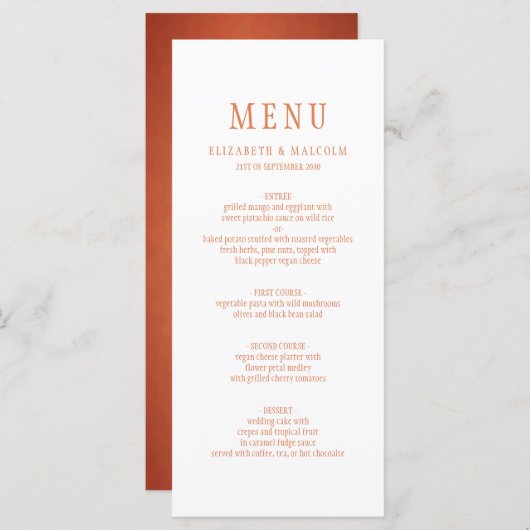 Elegante moderne witte koperen Sinaasappels bruilo Menu (Voorkant / Achterkant)