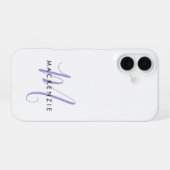 Elegante Moderne Witte Lavendel Script Monogram iPhone 16 Hoesje (Achterkant horizontaal)