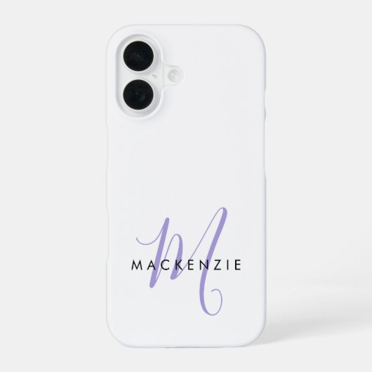 Elegante Moderne Witte Lavendel Script Monogram iPhone 16 Hoesje (Achterkant)