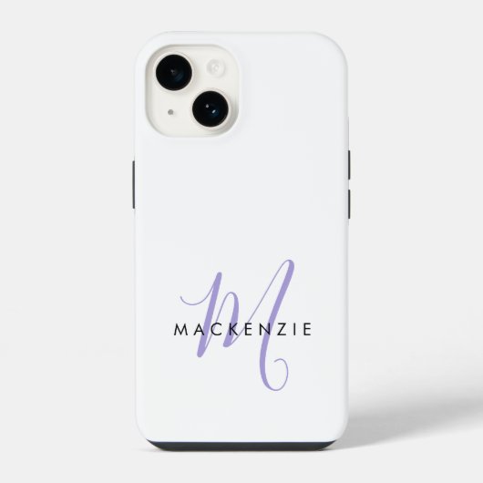 Elegante Moderne Witte Lavendel Script Monogram iPhone Hoesje (Achterkant)