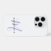 Elegante Moderne Witte Lavendel Script Monogram iPhone Hoesje (Achterkant horizontaal)