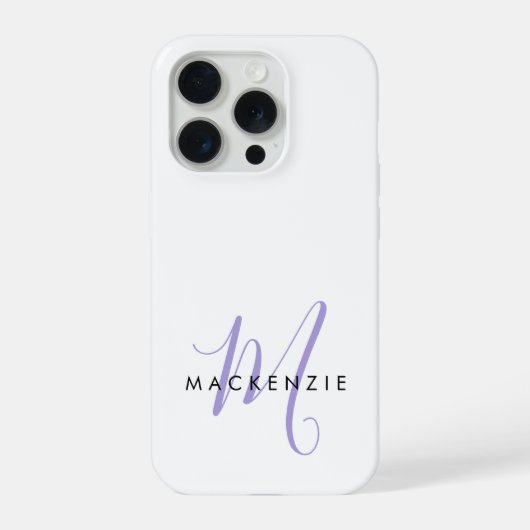 Elegante Moderne Witte Lavendel Script Monogram iPhone Hoesje (Achterkant)
