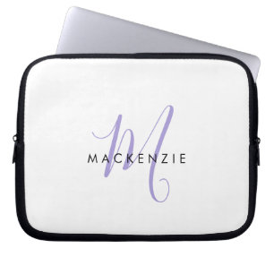 Elegante Moderne Witte Lavendel Script Monogram Laptop Sleeve