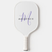 Elegante moderne witte lavendel script monogram pickleball paddle (Achterkant)