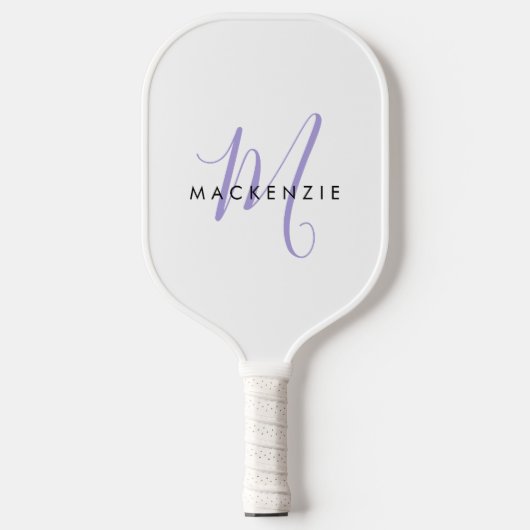 Elegante moderne witte lavendel script monogram pickleball paddle (Voorkant)