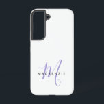 Elegante Moderne Witte Lavendel Script Monogram Samsung Galaxy Hoesje<br><div class="desc">Elegante Moderne Witte Lavendel Script Monogram Hoesje. Een elegante lavendel script monogram gecombineerd met een schoon zwart schreefloos lettertype geeft een hedendaagse look.</div>