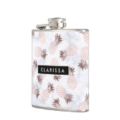 elegante moderne witte marmer roos gouden anananas heupfles (Links)